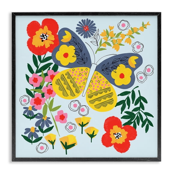Stupell Industries Mid-Century Vivid Poppies & Butterfly Black Framed Giclee Art, 17 x 17, by Pragya Kothari
