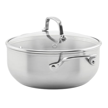 

3-Ply Base Stainless Steel Induction Casserole with Lid 4 Quart Brushed Stainless Steel