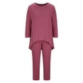 thumbnail image 4 of UAMVSH Oversized Sweatsuit for Women Ribbed 2 Piece Knitted Outfits Plus Size Casual High-Low Pullover Tops Long Pants Lounge Matching Sets(X-LargeWine), 4 of 5