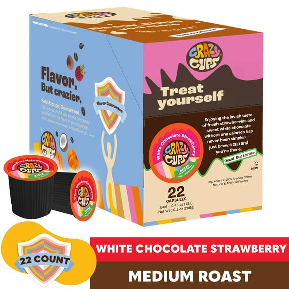 Crazy Cups Decaf White Chocolate Strawberry Coffee Pods, Medium Roast, 22 Count for Keurig K-Cups Machines