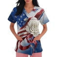 thumbnail image 3 of America 250 Scrub Tops for Women Usa Flag Print 4th Of July Patriotic Star V Neck Tops Short Sleeve Classic Fit Quick Dry Nursing Uniforms with Pockets, #01 Dark Blue, M, 3 of 4