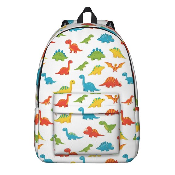 Dinosaur and Silhouette White Pattern Backpack for School, Cute School Bag with Adjustable Shoulder Straps and Padded Back, 15.7"x11.8"x5.5"