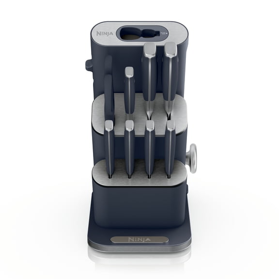 Ninja NeverDull 10-Piece Durable German Stainless Steel Knife Set, Space-Saving Removeable Sharpener, NK32010BL1, Cyberspace