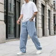thumbnail image 4 of Olaglory Baggy Jeans for Men Vintage Wide Leg Loose Fit Men Denim Pants Hip Hop Skater Carpenter Jeans Y2K Streetwear, Light Blue, 4 of 8