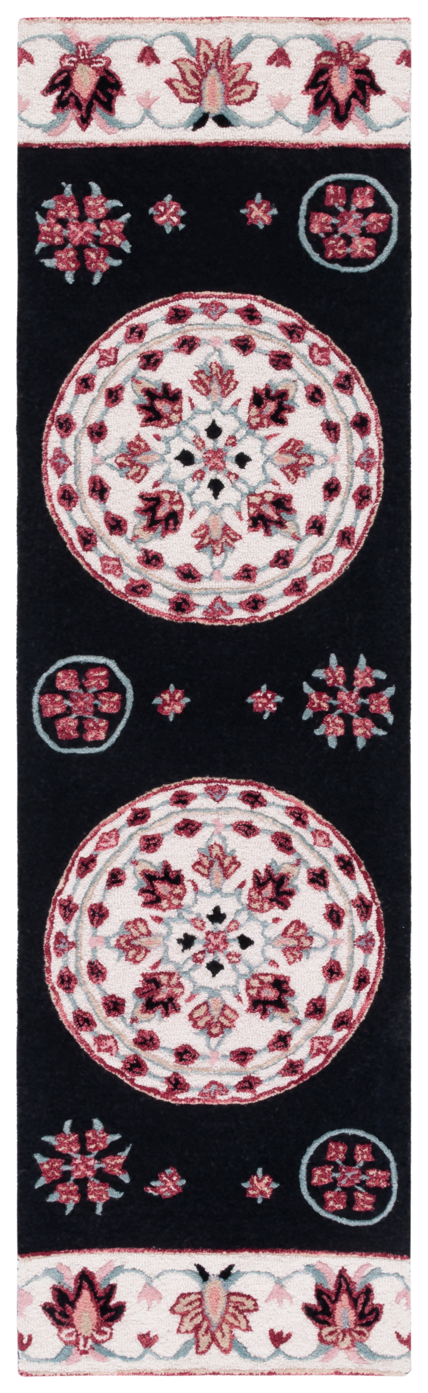 SAFAVIEH Bellagio Vanessa Floral Wool Runner Rug, Black/Ivory, 2'3" x 8'