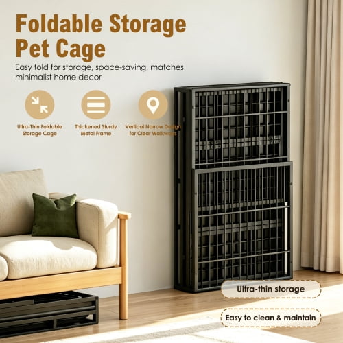 41.7" Heavy Duty Mobile Dog Crate with Lockable Wheels & Rotary Twist-Latch, Indoor/Outdoor Metal Pet Kennel with Perforated Top