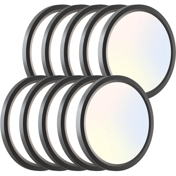 PLUHKN-12Pack LED Flush Mount Ceiling Lights, 6.5 Inch 12W 1200lm Lighting Fixtures Recessed, Adjustable 3000K 4000K 6500K, Round Modern Ceiling Lamp for Bathroom Closet Hallway (Black)