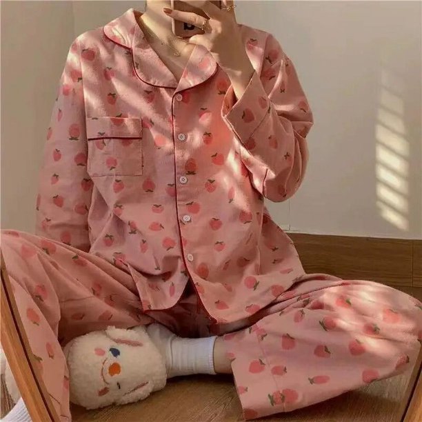 Conjuntos de pijamas a rayas para Mujer, ropa de dormir de punto de algodón para Mujer, Pijama de dibujos animados para Mujer, ropa de casa Pjs de 2 piezas