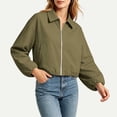 thumbnail image 6 of UVEASISHA Women Bomber Jacket Lightweight Cropped Zip Up Jackets Long Sleeve Casual Fall Outerwear with Zipper Pockets Elastic Cuffs Streetwear Army Green S, 6 of 10