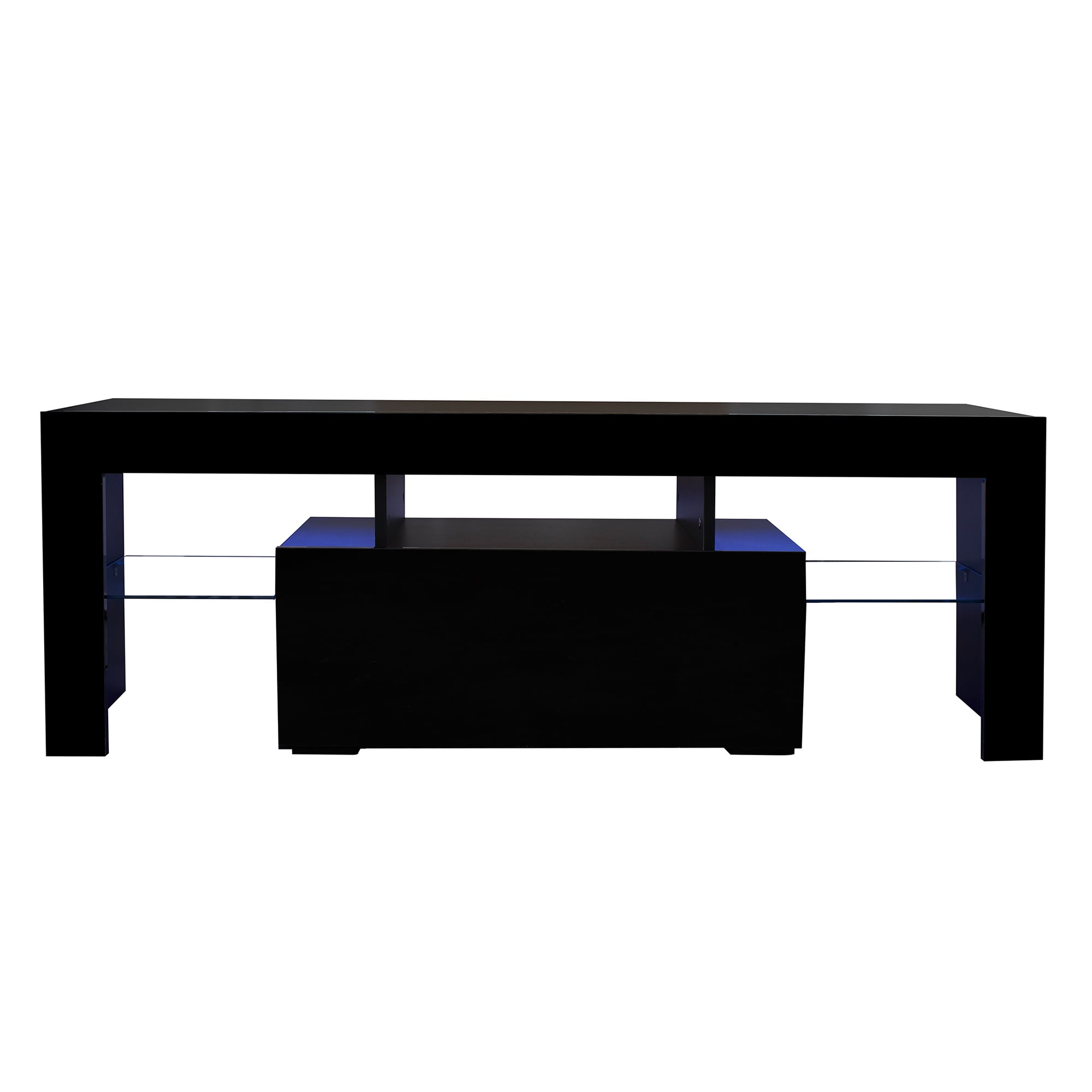 SYNGAR TV Stands for Living Room with LED Light up to 55" TV, Modern Entertainment Center with Storage Drawers and Glass Storage Shelves, Media Console, TV Stand Cabinet, Black