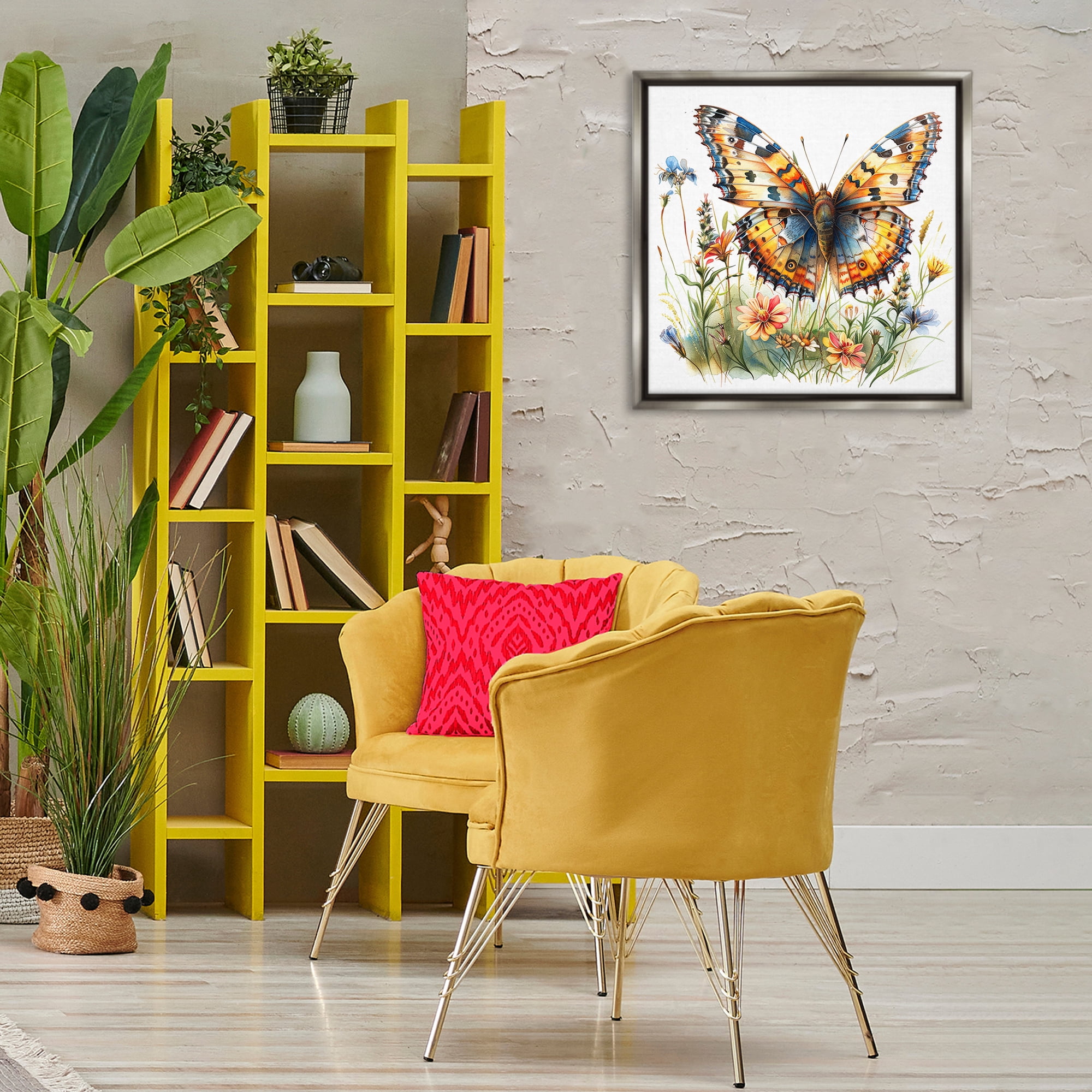 Stupell Industries Summer Garden & Butterfly Insects Painting Gray Floater Framed Canvas Art Print Wall Art, 25 x 25