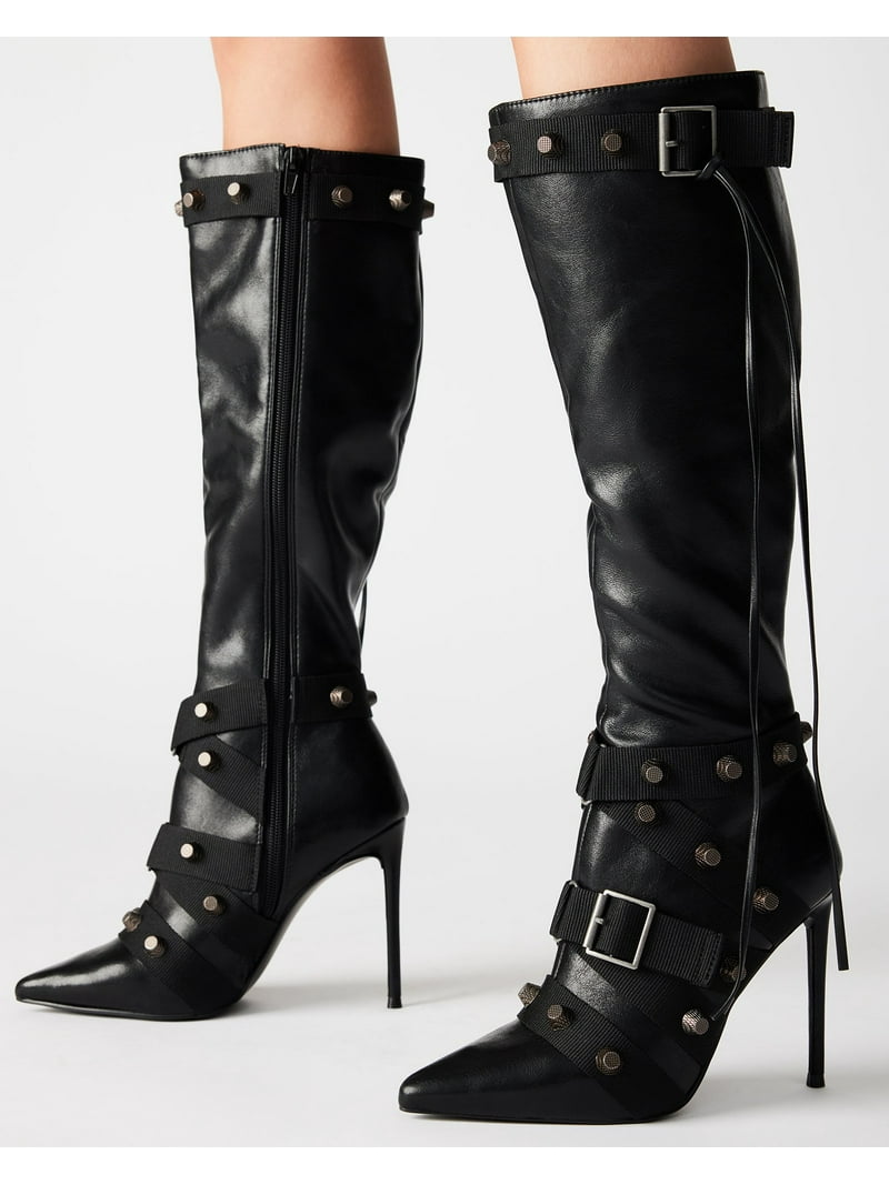 Steve Madden Womens Fink Faux Leather Embellished Knee-High Boots