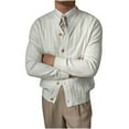 thumbnail image 1 of Lovzfmll Men's Knit Cardigan V-Neck Jacquard Pattern Open Front White, L, 1 of 6