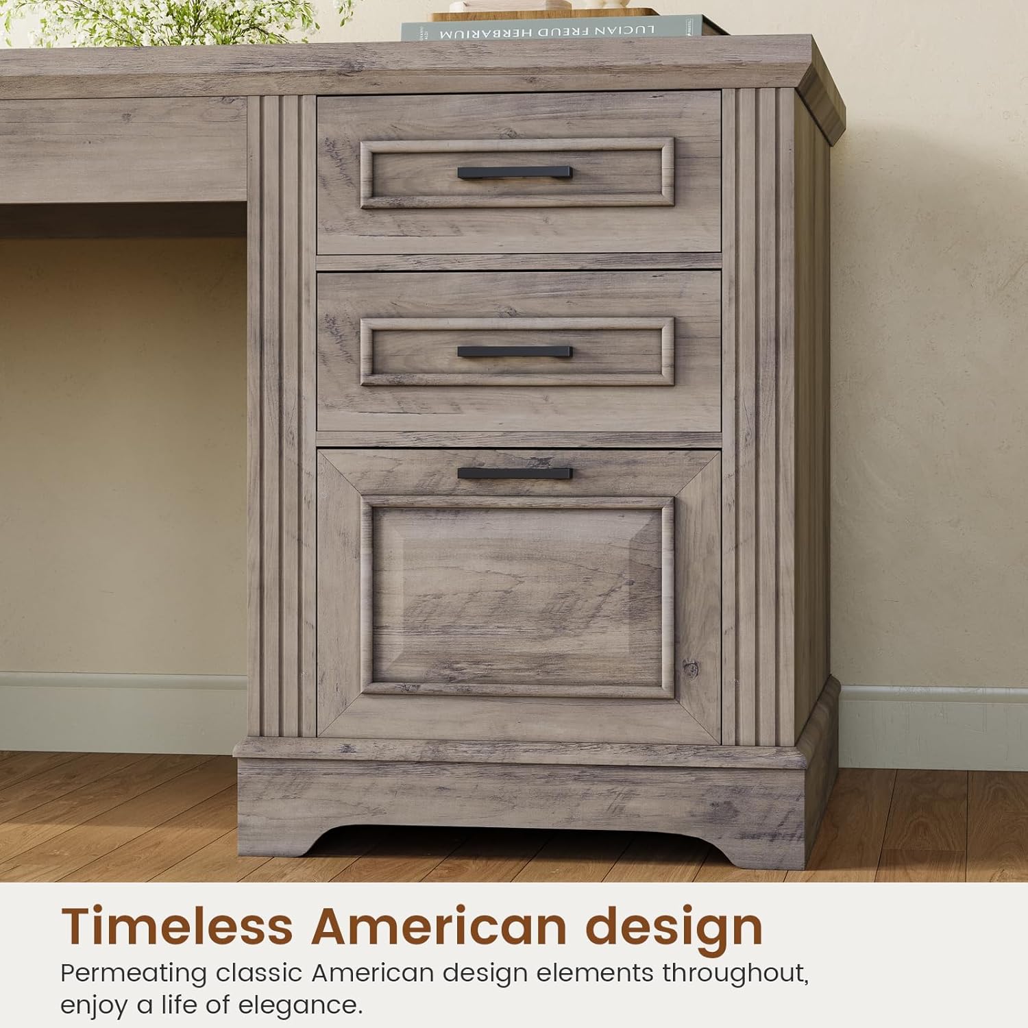 Itaar Farmhouse 55" Executive Desk, Computer Desk with Storage Drawers and Power Outlet, Home Office Desk, Workstation for Office Home, Grey