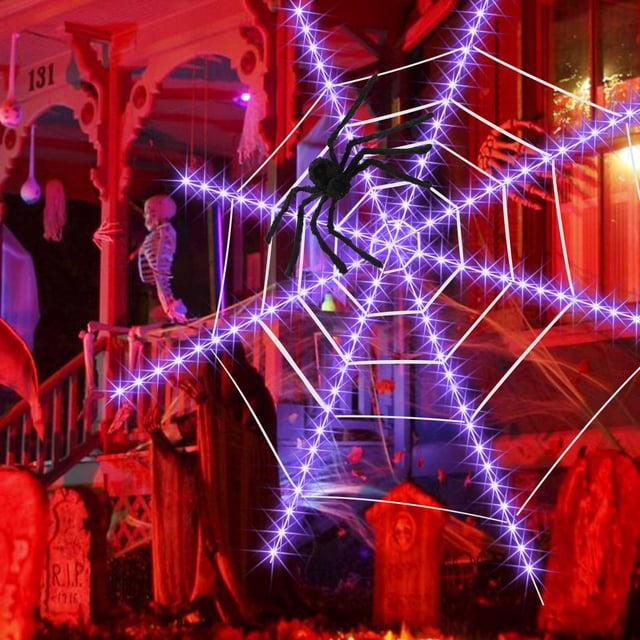 Luces de Halloween para exteriores, iluminación LED de telaraña de terror para Halloween, decoración temática de festival de Halloween, 12 pies, para decoraciones de Halloween, fiestas en interiores y