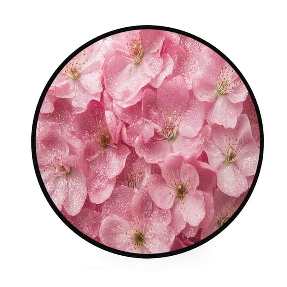 BZSMCE Round Decorative Floor Mat Pink Flowers with Glitter Pattern 36.2IN