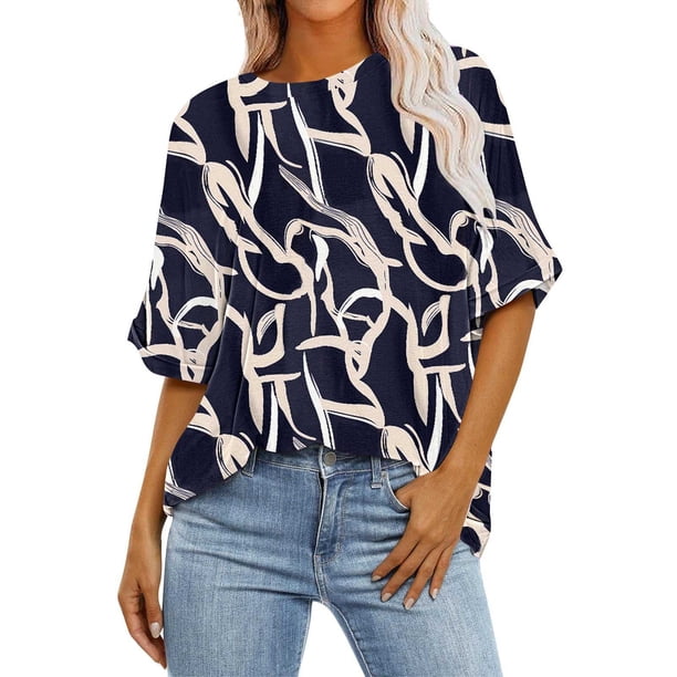 Fiudx Ofertas Flash Del Día Solo En Línea Blusa Holgada con Estampado de Manga Corta Informal a La Moda para Mujer
