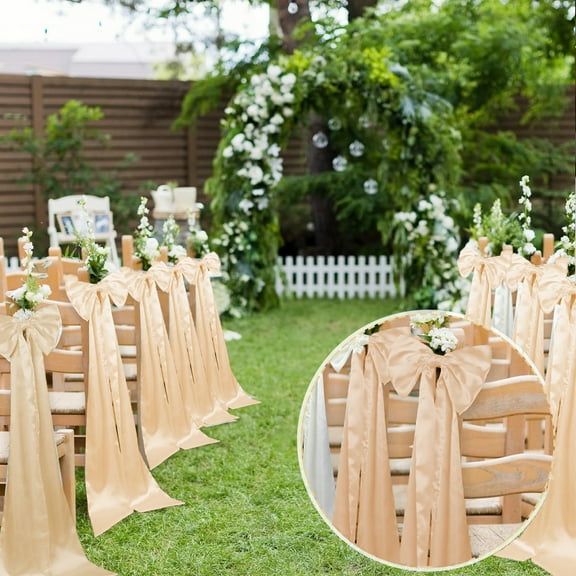 Chanana Extra Long Bow Chair Sashes, Satin Chair Sashes, Chair Ribbons Bows Stretch Chair Sashes for Wedding Party Events Banquet Hotel Home Kitchen Chair Cover Decoration, Beige, 1pcs