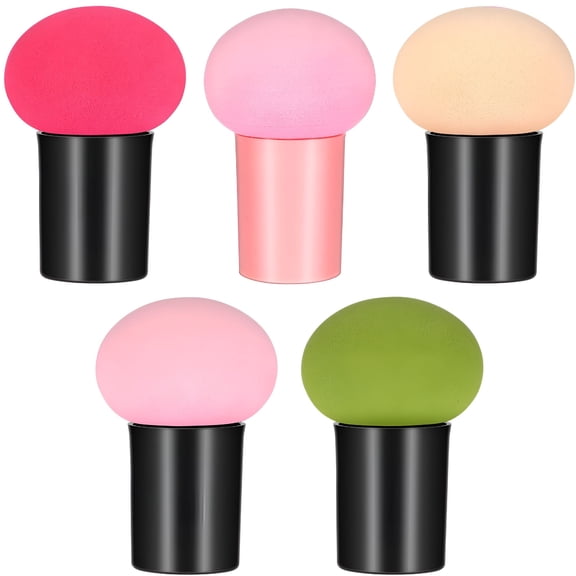 RAGUPEL 5 Pcs Makeup Sponges with Handle, Mushroom Head Foundation Puff, Wet Dry Face Blending Brush for Liquid Powder and Concealer