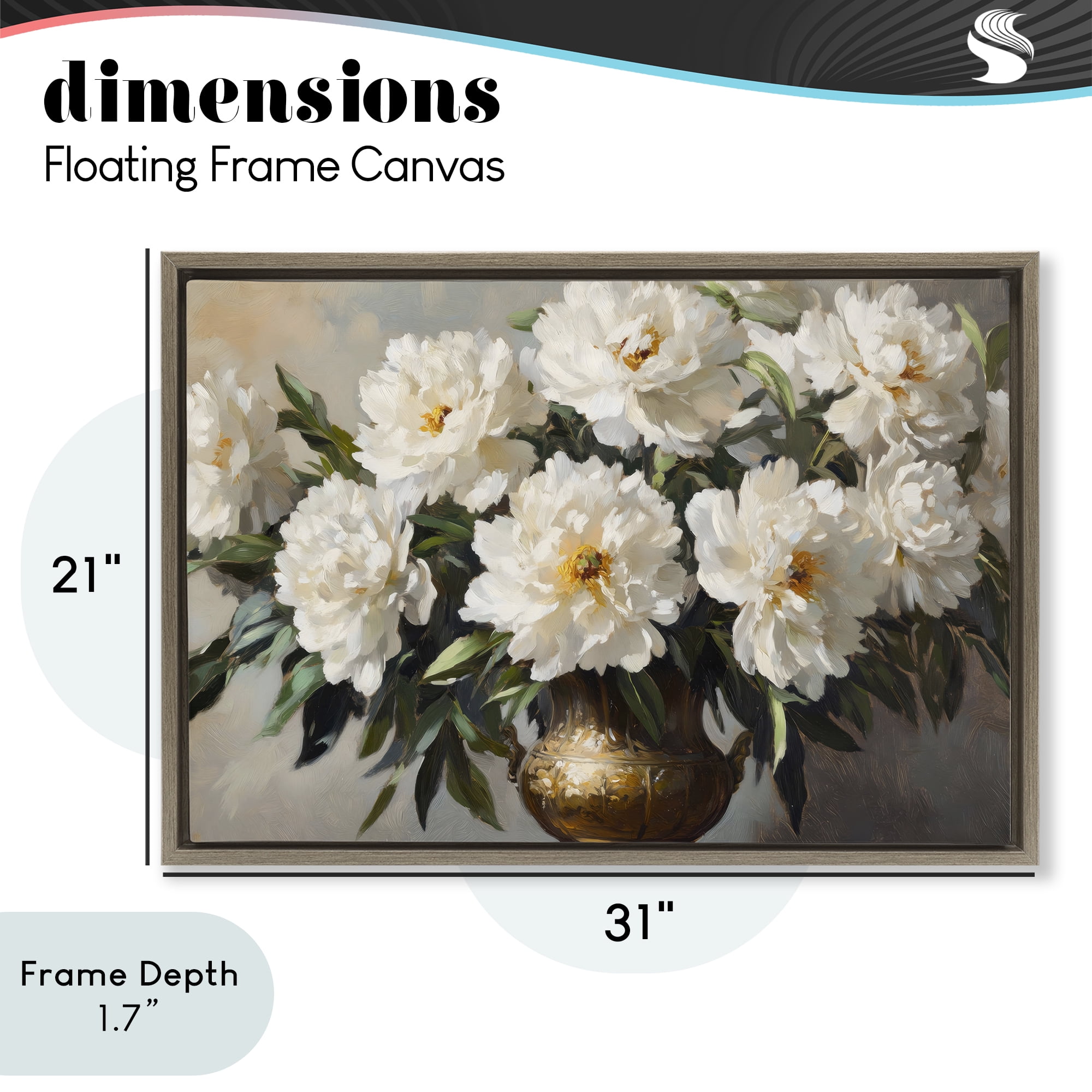 Stupell Industries Golden Vase with Peonies Brown Framed Floater Canvas Wall Art, design by Petal Prints Design