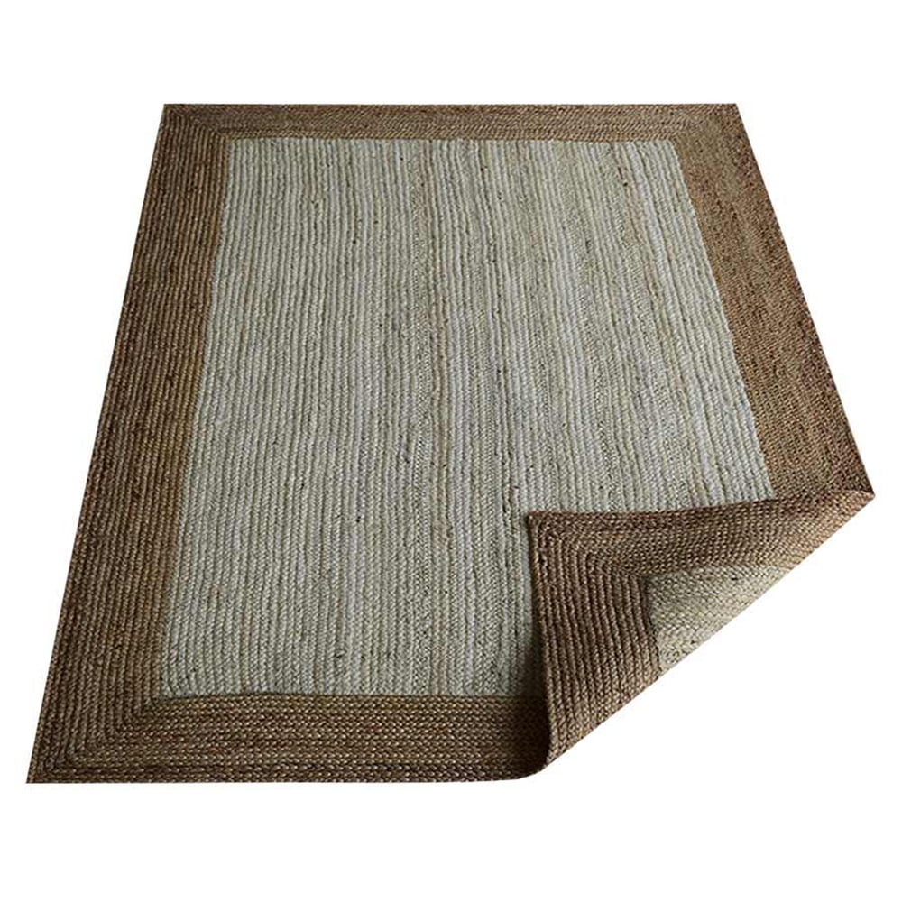 Hand Woven Jute Eco-Friendly Area Rugs - 3'X5', Rectangle Shape, White Beige Color, Contemporary Pattern, High Pile, Natural Fiber, Outdoor Indoor Handmade Area Rugs For Living Room (J00016)