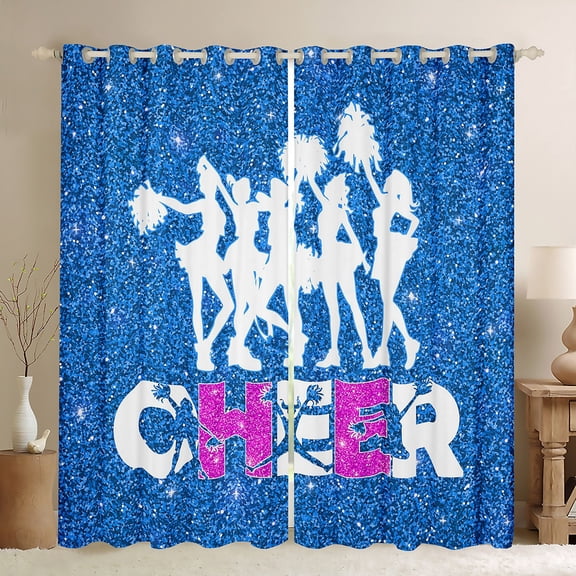 Homewish Girly Dreamy Dance Black Out Curtains,Bling Blue Glitter Curtains Pack of 2 (42x63 Each),Cheer Team Bedroom Curtains,Super Cozy Room Decor