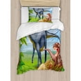 thumbnail image 3 of Dinosaur Duvet Cover Set Queen Size, Different Types of Dinosaurs Natural Jungle Environment T-Rex Triceratops Cartoon, Decorative 3 Piece Bedding Set with 2 Pillow Shams, Multicolor, by Ambesonne, 3 of 3