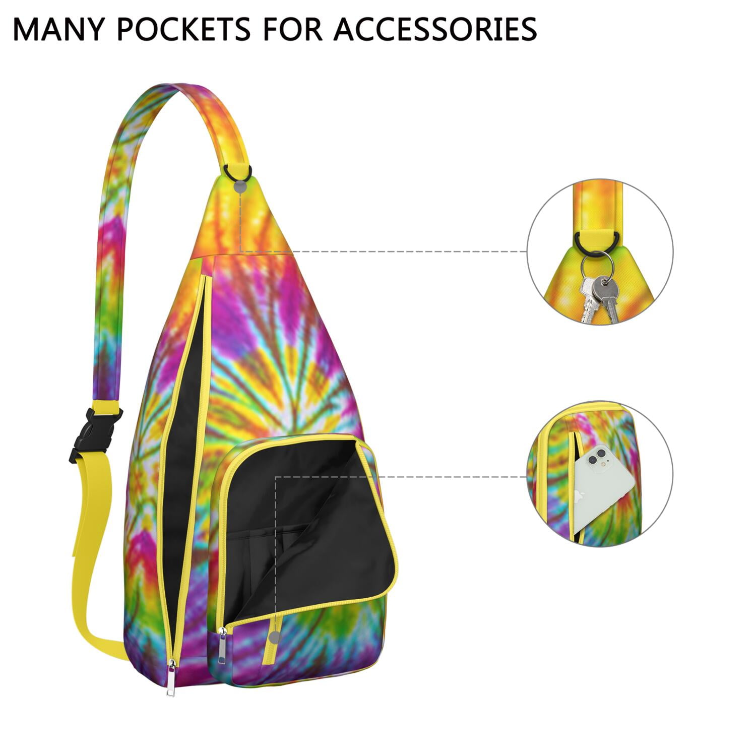 Boho Tie Dye Sling Bag - Rainbow Watercolor Print Crossbody Backpack for Women & Men, Lightweight Shoulder Bag (Psychedelic Swirl Design, Water-Resistant & Durable)