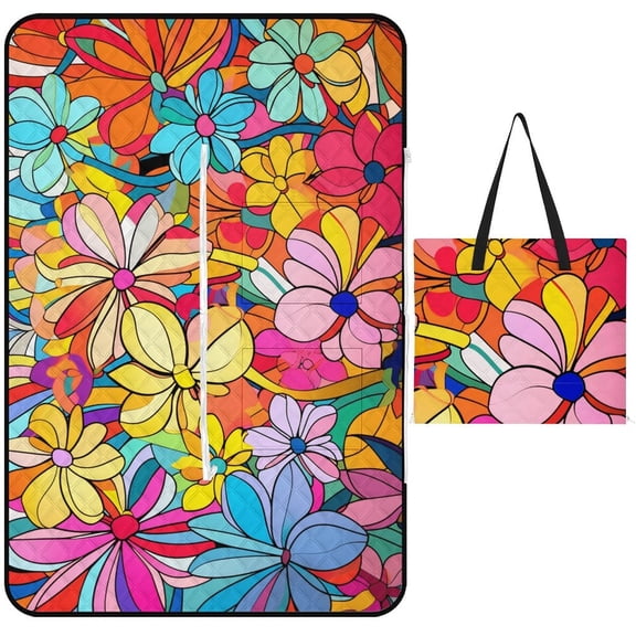 Cute Colorful Flower Waterproof Picnic Blanket with Foldable Zipper, Suitable for Outdoor Use, Suitable for Travel, Camping, Beaches, Parks, Grasslands, Picnic Blanket Accessories