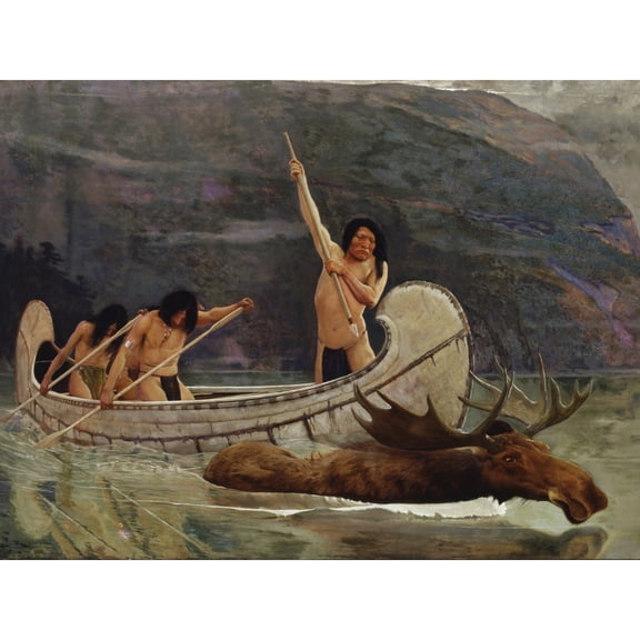Brush The Moose Chase Hunting Native American Painting Extra Large Art Print Wall Mural Poster Premium XL