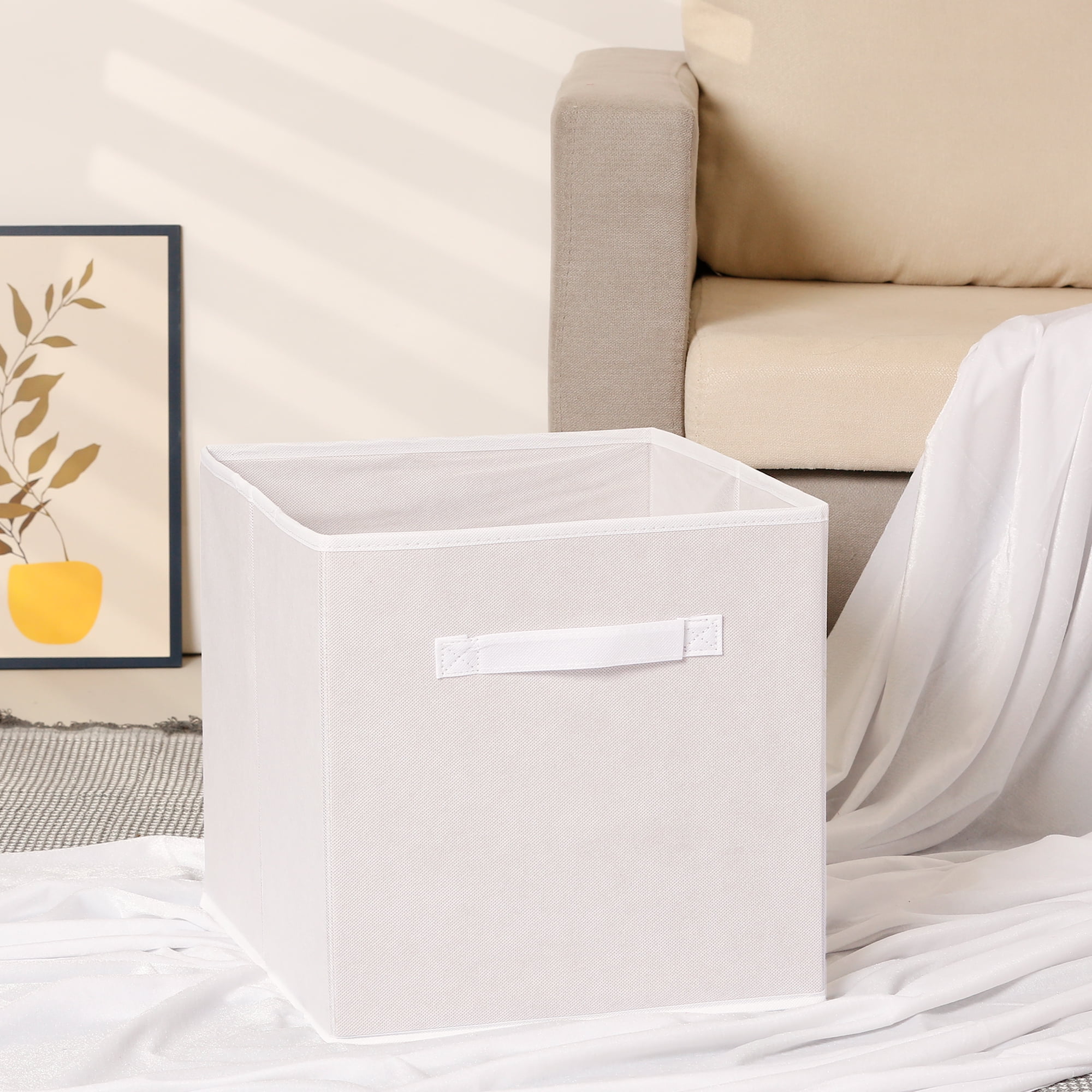 Unique Bargains Fabric Storage Cube Storage Bin White 15*13*13in