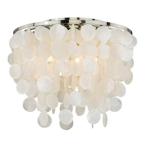 Vaxcel Elsa 16-in W Satin Nickel Capiz Shell Coastal Flush Mount Ceiling Light Fixture