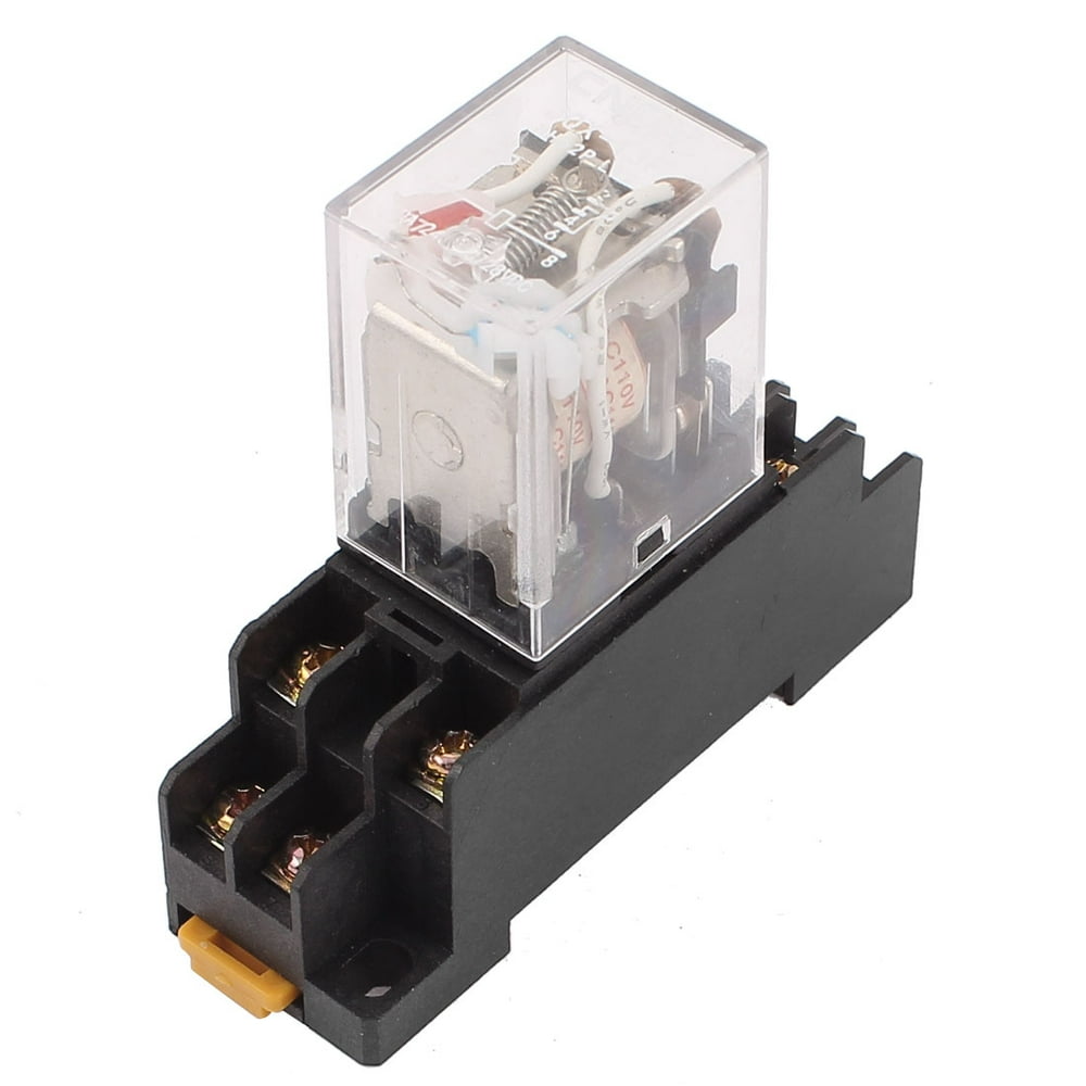 JFX13F 110V Coil Power Relay 8 Pin DPDT 35mm DIN Rail Mounted w Socket