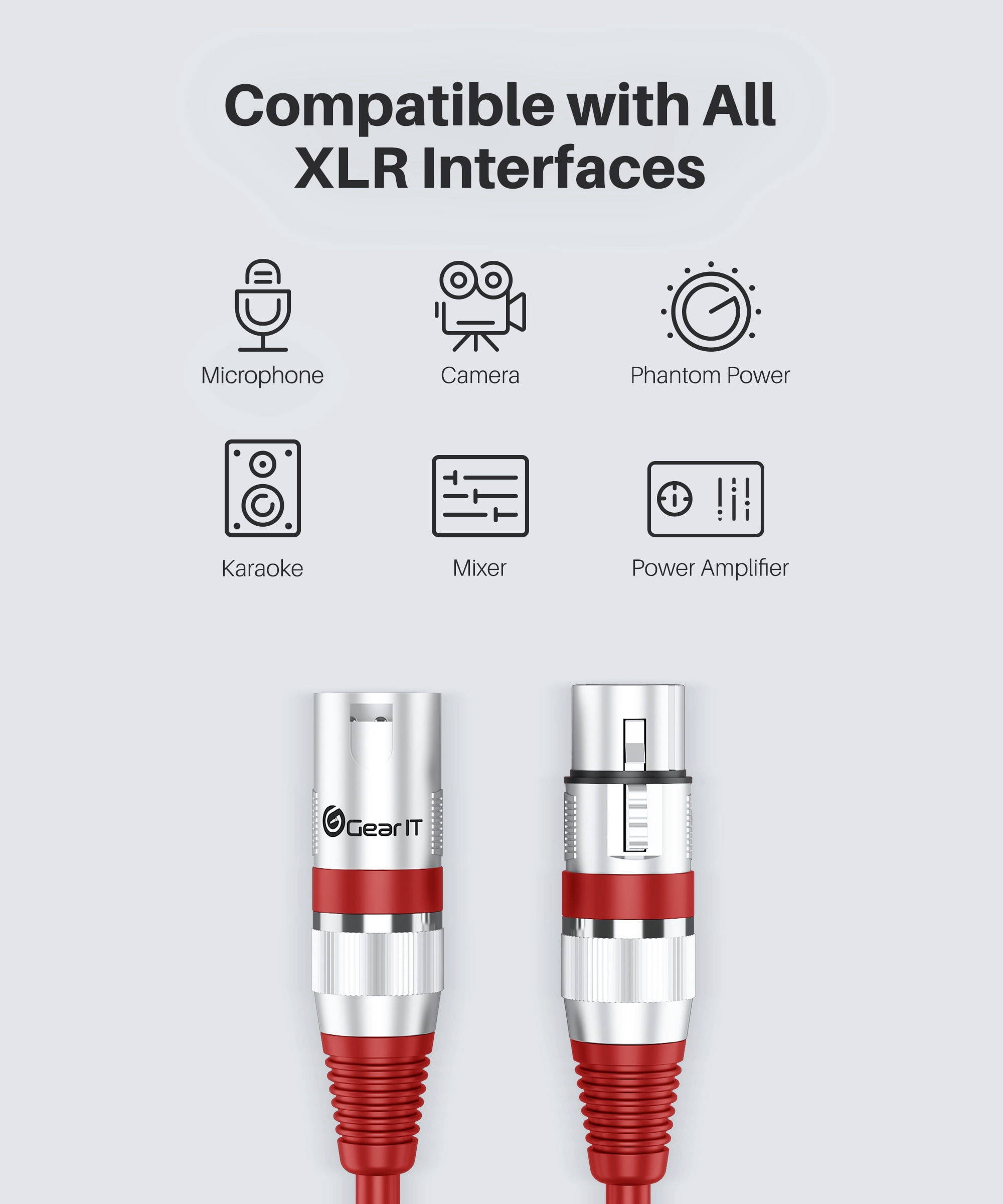 GearIT XLR to XLR Microphone Cable (100 Feet, 1 Pack) XLR Male to Female Mic Cable 3-Pin Balanced Shielded XLR Cable for Mic Mixer, Recording Studio, Podcast - Red, 100Ft, 1 Pack