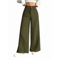 thumbnail image 2 of Corduroy Pants for Women Casual High Waisted One Buttoned Stretchy Loose Fit Wide Leg Pants with Pockets Green XXL, 2 of 9