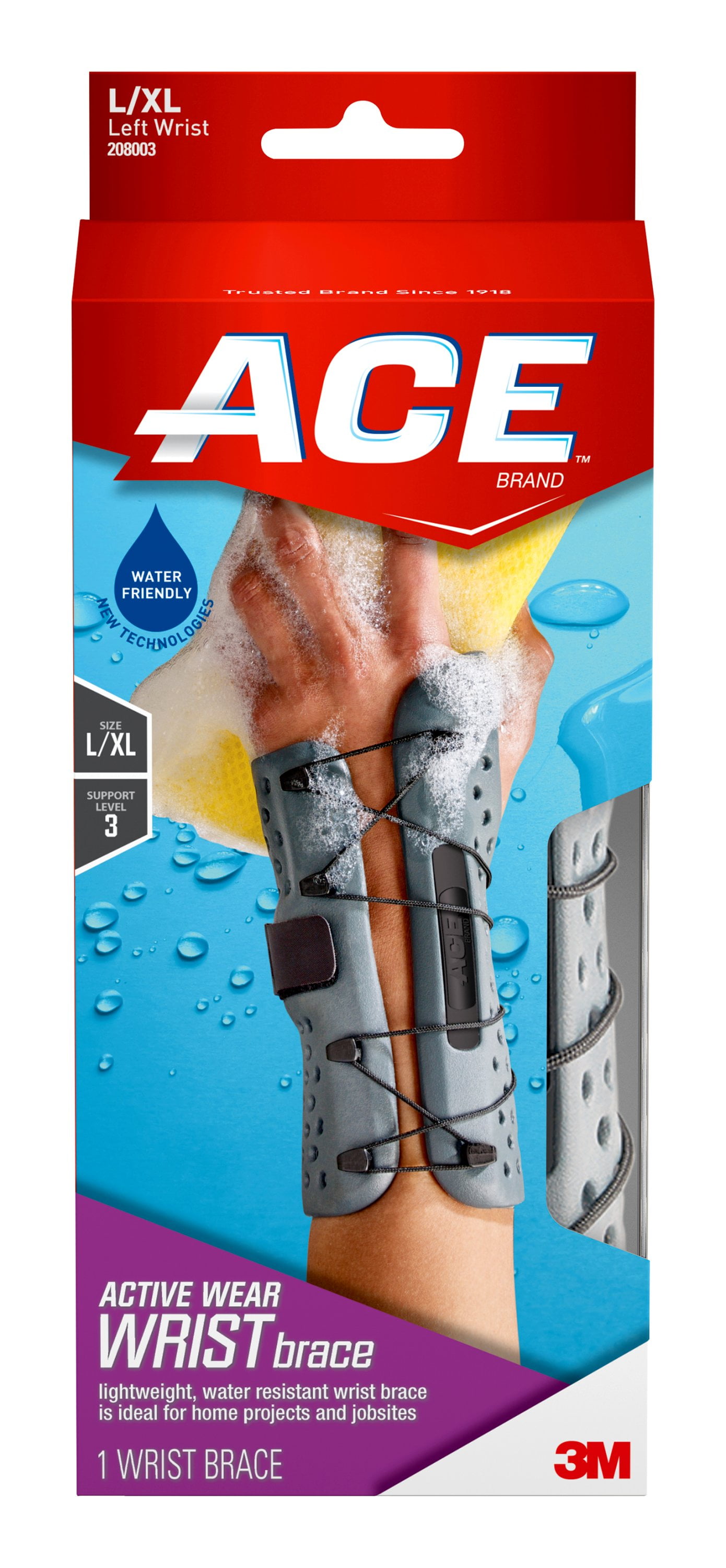 ACE Brand Active Wear Wrist Brace, Left Hand, Large/ Extra Large