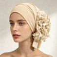 thumbnail image 2 of ZDNIXIAN Soft Stretch Turban Head Wrap with Side Ruffled Flower and Ribbon Decor Color Full Hair Cover Lightweight Fashion Headscarf for Daily Casual Occasions, 2 of 4