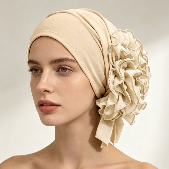 Holzkary Chemo Cap for Women Chemo Turban Womens Headwear for Cancer Patients Skull Cap Hair Loss Cover Lightweight Head Covering Hat Beanie Elastic Headwrap Beige One Size