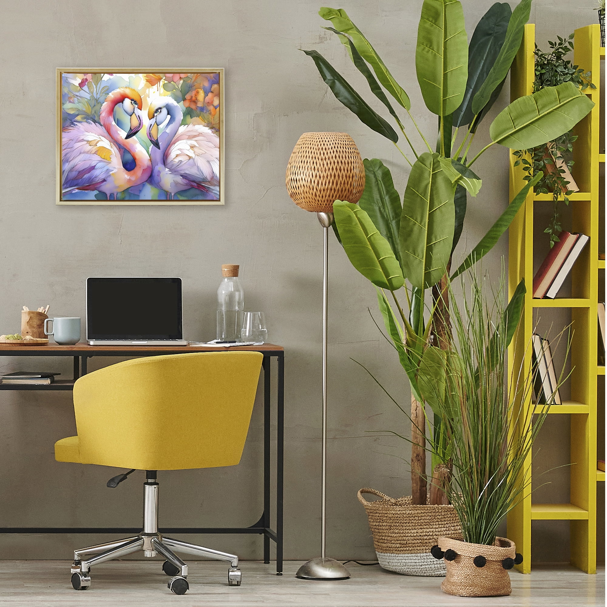 Stupell Industries Flamingo Love Pair Gold Framed Floater Canvas Wall Art, design by Shelly Craig