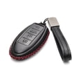 thumbnail image 2 of Vitodeco Leather Smart Key Fob Case Cover Protector - Compatible with Nissan | Compatible with Infiniti - (2007 - 2022 Models) - 4 Buttons, Black/Red, 2 of 5