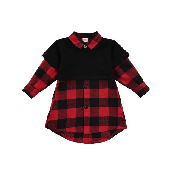 Xingqing 2 Pcs Ensemble Chemise et Gilet à Carreaux Manches Longues pour Bébé Fille de Noël