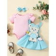 thumbnail image 3 of Bagilaanoe 3Pcs Newborn Baby Girls Overalls Dress Set Short Sleeve Pullover Tops + Suspender Skirt + Headband 3M 6M 9M 12M 18M Infant Casual Clothes, 3 of 9
