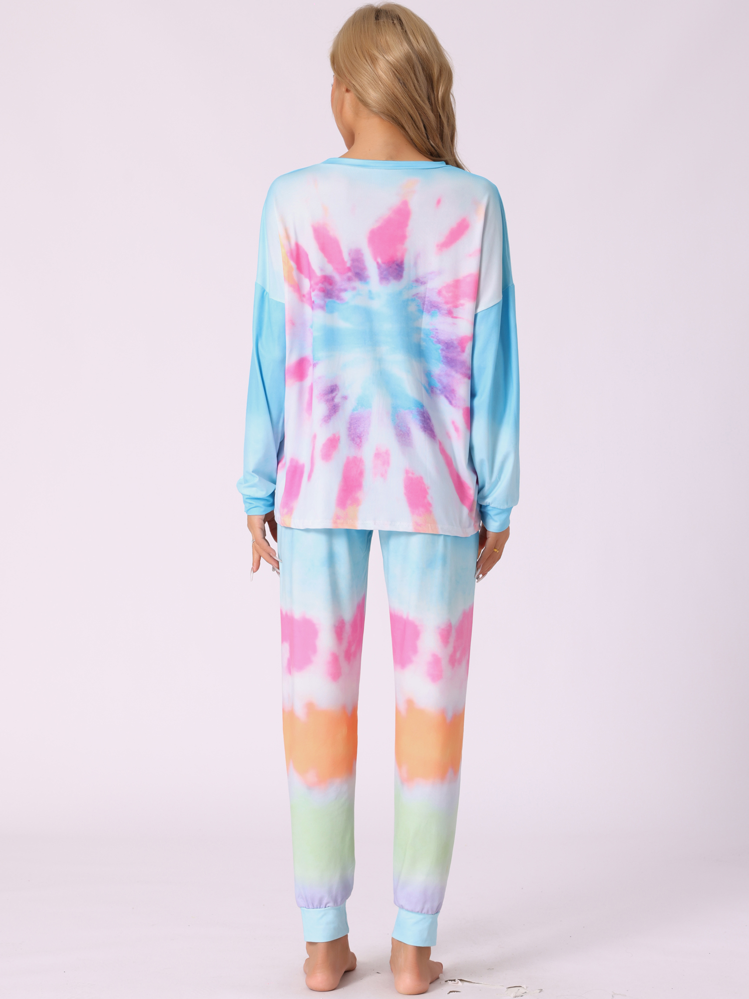 DARING DIVA Women's Tie Dye Long Sleeve Front Pocket Pajamas Set XL Blue