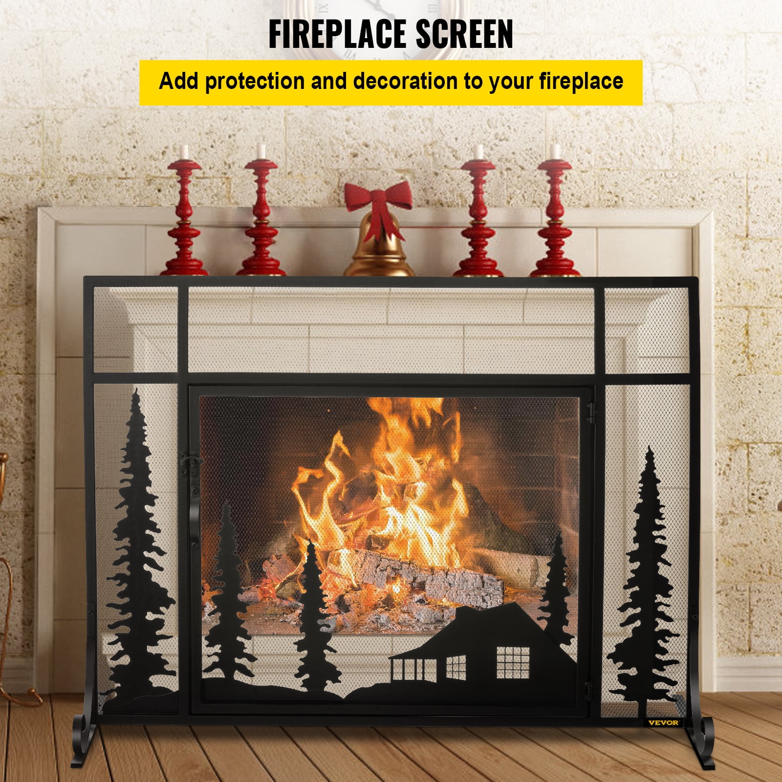 VEVOR Fireplace Screen, 44 Fireplace Screens Decorative, Black Solid Steel  Fireplace Cover Screen, Iron Fireplace Screen with Single Door, Fireplace  Guard with Heavy Duty Metal Mesh for Home Décor - Walmart.com