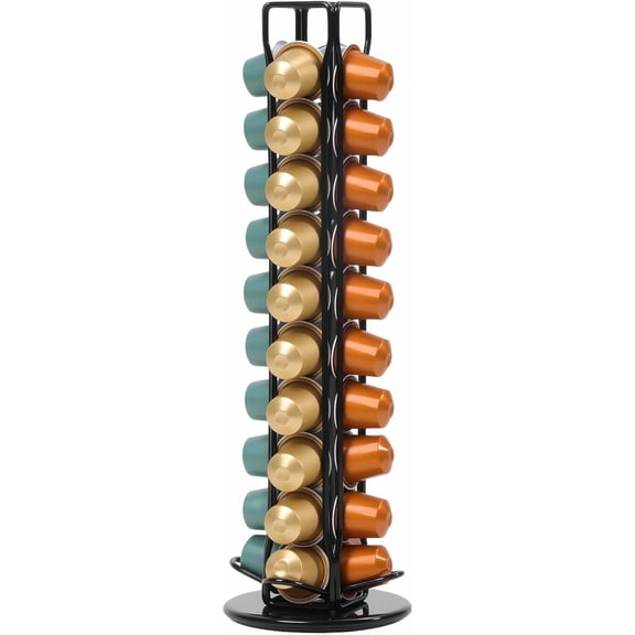XIMEI Coffee Pod Holder for Nespresso OriginalLine Capsules, Rotating Carousel Coffee Pods Holder, Coffee Station Organizer Countertop Storage Rack, Black, 40 Pods Capacity