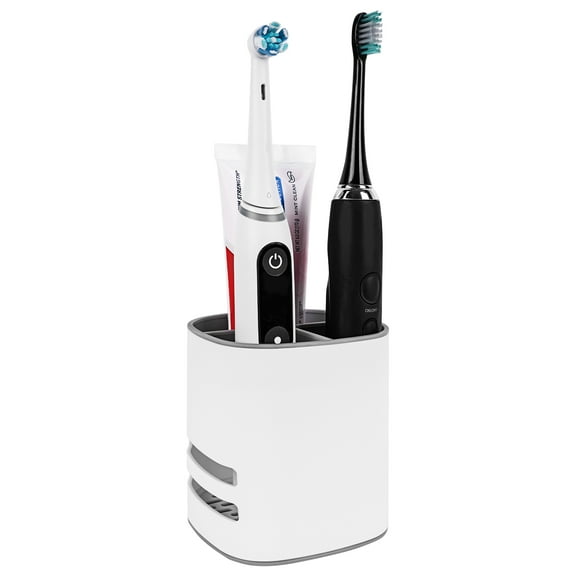 Linkidea Electric Tooth Brush Holder for Bathroom, Plastic Organizer for Toothpaste, 3 Slots Countertop Stand Compatible with Oral-B iO Series, Philips Sonicare ProtectiveClean (Grey Frame)