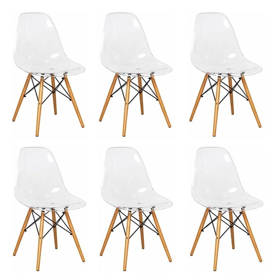 Eiffel Dining Chair with Wood Base - Clear
