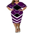 thumbnail image 3 of Femmes Bodycon Crayon Robe Imprimé Manches Évasées Élégant Couture Bureau Robe Cocktail Party Clubwear, 3 of 6