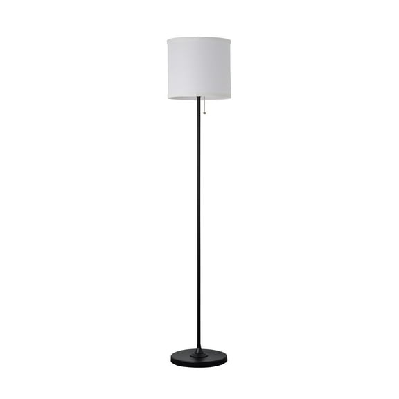 Mainstays 56.5 inch Shaded Floor Lamp with White Fabric Shade, Black Finish