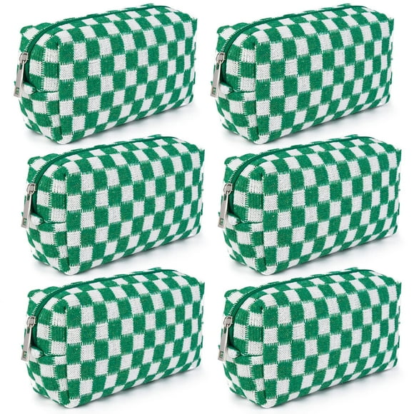 Bolsa de maquillaje SOIDRAM Preppy, bolsa de cosméticos Preppy a cuadros, 6 unidades